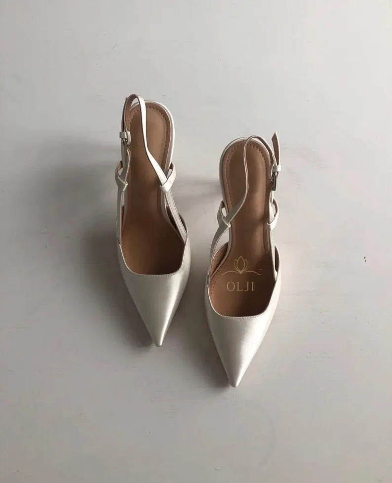 Classic white satin wedding pumps