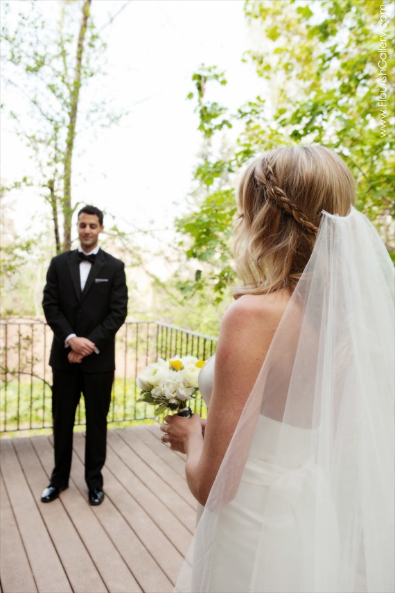 bride and groom first look - vibrant boulder wedding, Photo - Flourish Photography
