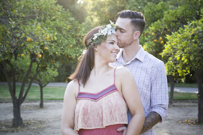 he kisses her forehead at their Santa Fe Springs engagement session