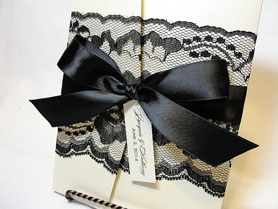 Real Lace Wedding Invitations in Black Lace