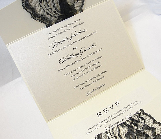 Real Lace Wedding Invitations in Black Lace
