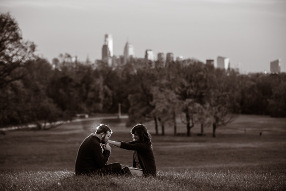 Caity and Dave's engagement session at the Belmont Plateau in Philadelphia