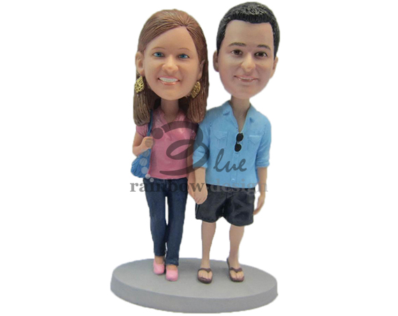 Casual Custom Wedding Cake Toppers Man and Woman - Custom Wedding Bobbleheads for Cake Toppers & Gifts