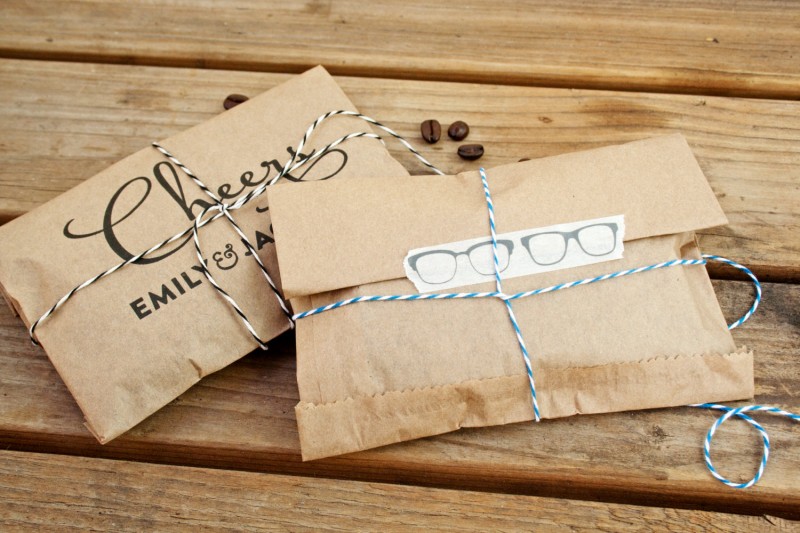 Cheers Coffee Favor Bags with Eyeglass StickersCheers Whole Bean Coffee Favor Bags | How to Make Coffee Favors