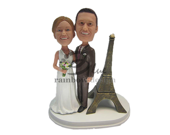 Custom Wedding Bobbleheads with Eiffel Towel Parisian Wedding