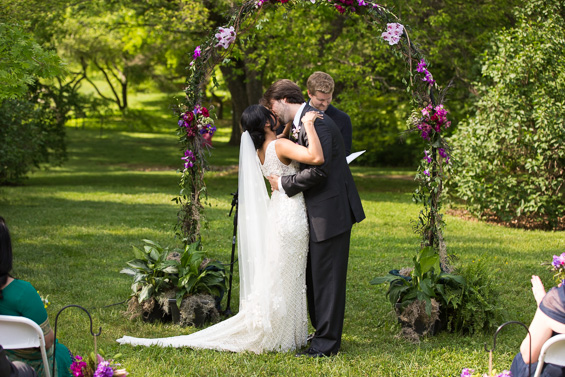 Daniel Fugaciu Photography - bride and groom kiss, outdoor ceremony, tyler arboretum wedding
