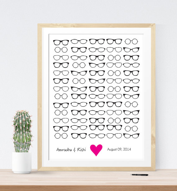Hipster Themed Wedding Eyeglass Guest Book | 21 Unique Themed Guest Book Alternatives via https://emmalinebride.com/reception/themed-guest-book-alternatives/