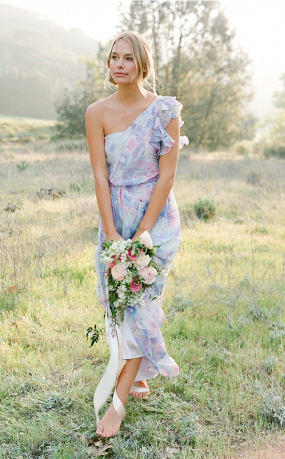 One Shoulder Style | Pretty Floral Print Bridesmaid Dresses