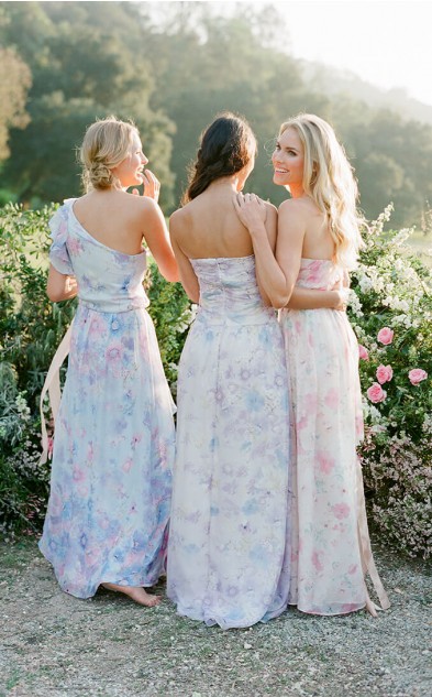 Pretty Floral Print Bridesmaid Dresses - Back View