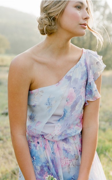 One Shoulder Style | Pretty Floral Print Bridesmaid Dresses