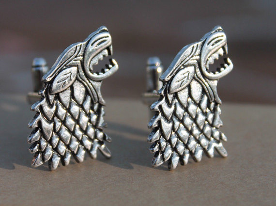 Game of Thrones Direwolf House Stark Cufflinks | Custom Cufflinks Groomsmen Gifts | via EmmalineBride.com