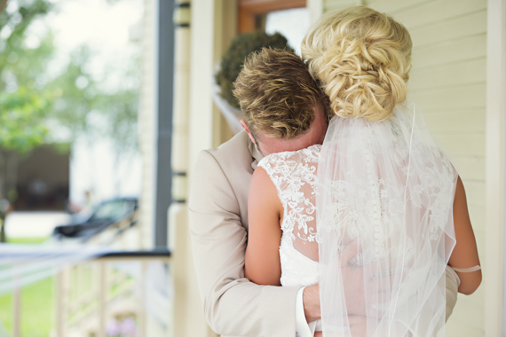KimAnne Photography - iowa backyard wedding - first-look-bride-groom-hug
