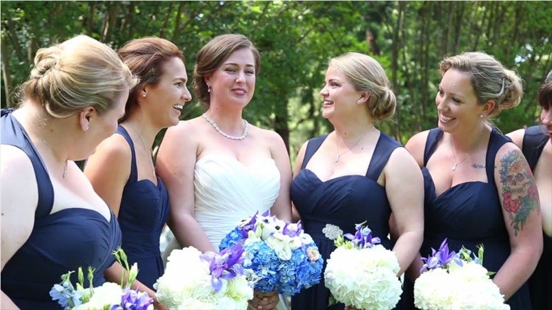 bride with bridesmaids in Villa Chanticleer Wedding Film | Videographer: Baby Blue Film | via https://emmalinebride.com/real-weddings/villa-chanticleer-wedding-film-corey-anthony/