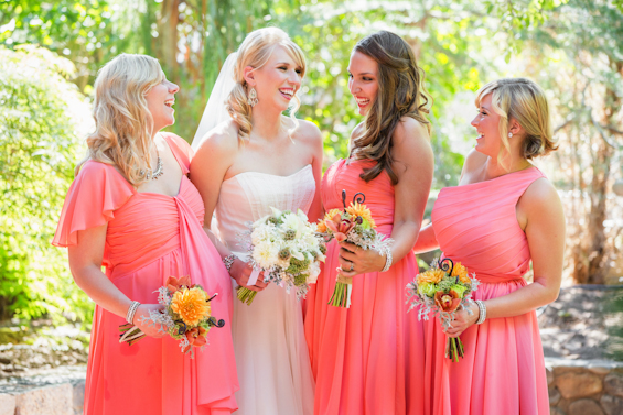 Johnstone Studios - fairytale nevada wedding, bride in white with bride's maids in pink dresses