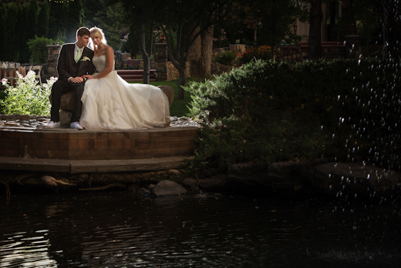 Johnstone Studios - bride and groom by lotus pond