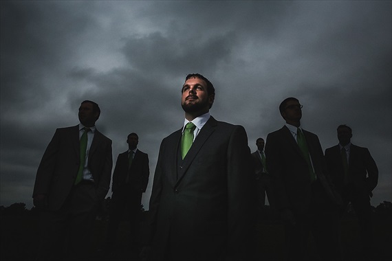 Matthew Steed Wilson Photography - groom with groomsmen under dark sky - scrabble themed wedding