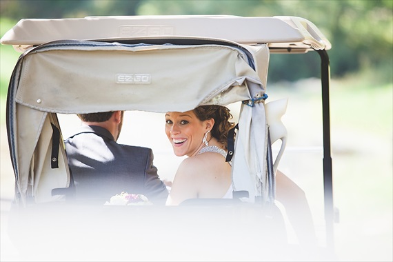 Matthew Steed Wilson Photography - bride in golf cart at Coyote Creek Golf Course - scrabble themed wedding