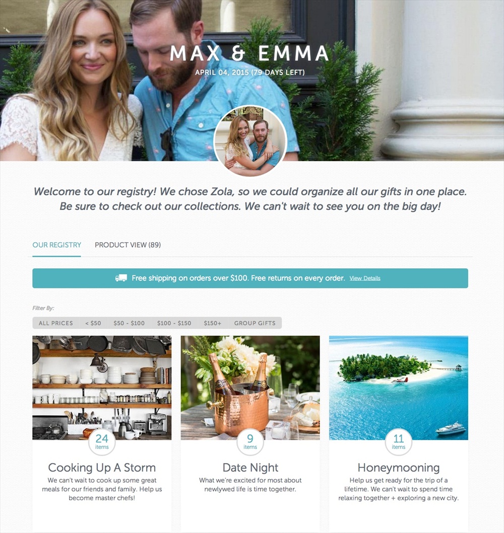 Max and Emma Registry - Zola wedding registry via emmalinebride.com