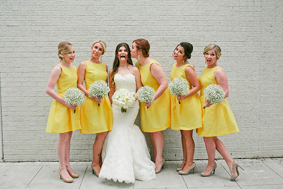 Tate Tullier Photography - Baton Rouge Wedding - fun-pose-bride-and-bridesmaids-with-yellow-dresses