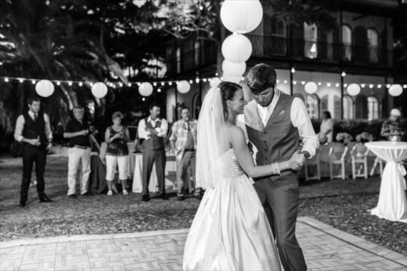 Filda Konec Photography - bride and groom dance under the light at the hemingway house in key west wedding