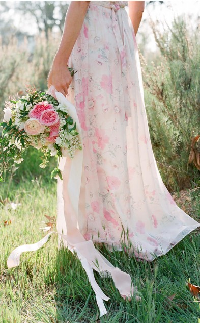 Pretty Pink Floral Print Bridesmaid Dresses