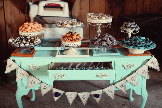 Drozian Photoworks - vintage, rustic dessert table at barn wedding