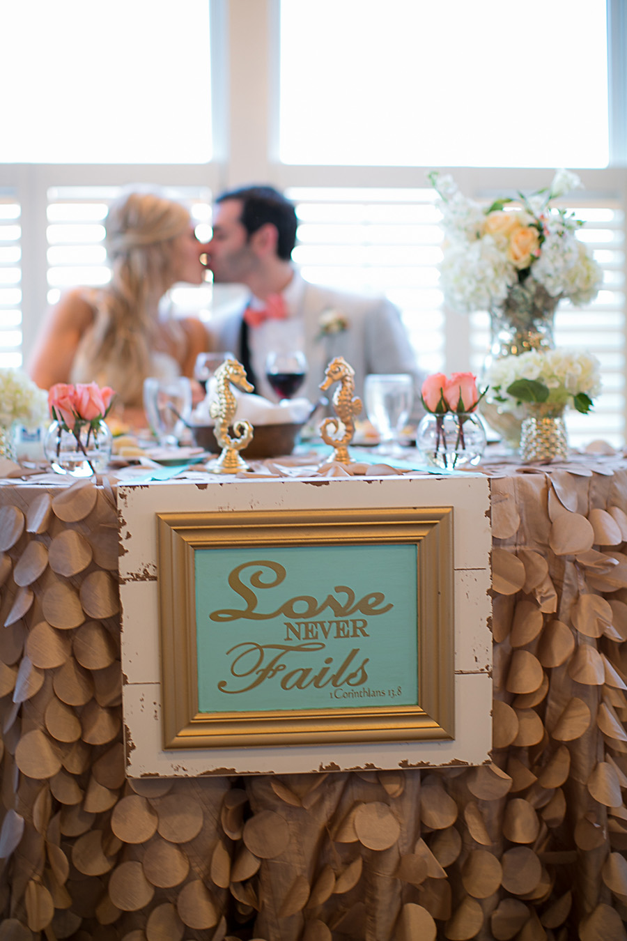 The Bride and Groom - Head Table - Bald Head Island Wedding - Photo by Eric Boneske