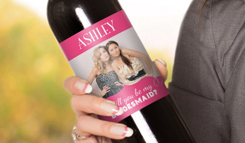 wedding wine labels can be used to ask bridesmaids to be in your wedding party!