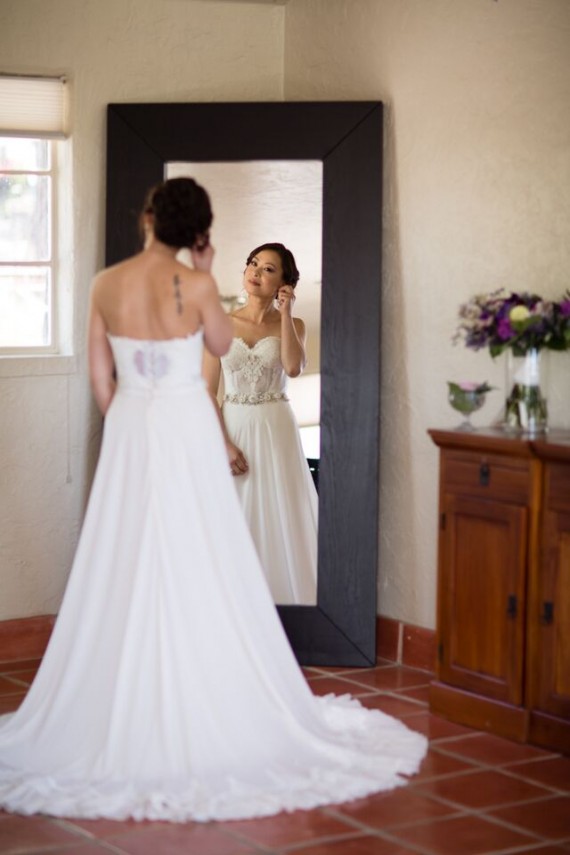 Winery Styled Wedding Shoot - The Bride Looking in Mirror