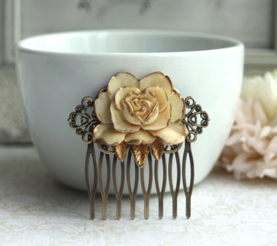 How to Wear a Hair Comb - antiqued rose hair comb by Marolsha