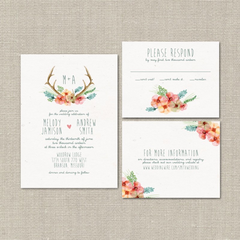 antler wedding invitations by splash of silver