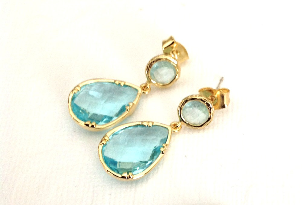 Aqua and Gold Earrings | TRE PERLE | http://emmalinebride.com/bride/aqua-and-gold-earrings
