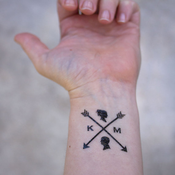 arrow and silhouettes temporary wedding tattoos