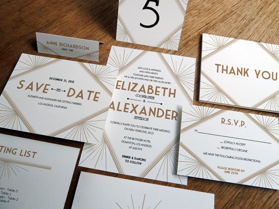 art deco printable wedding invitations