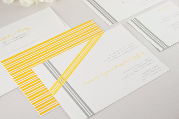 assymetrical ribbons wedding invitations