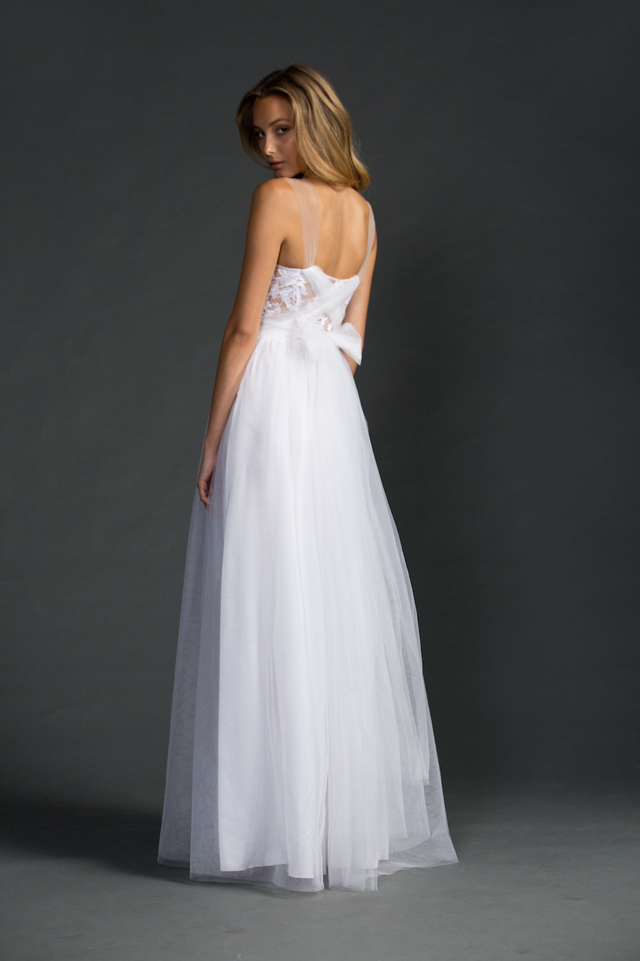 back view - dreamy sheer neckline wedding dress | via https://emmalinebride.com/bride/sheer-neckline-wedding-dress/