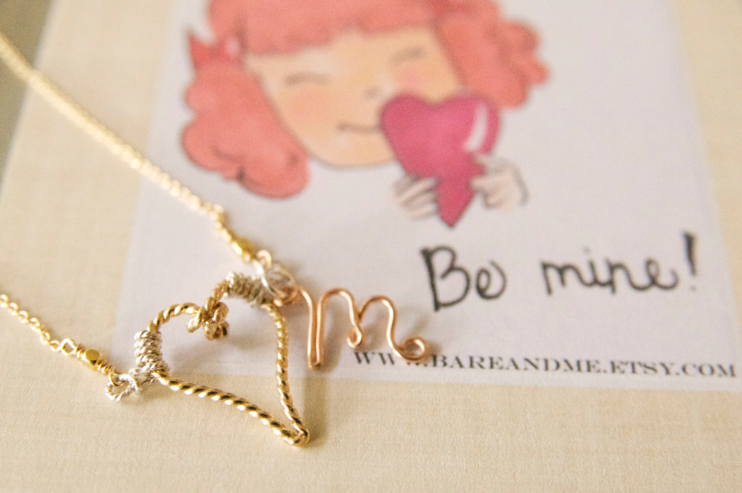heart and initial necklace by bare and me | via emmalinebride.com