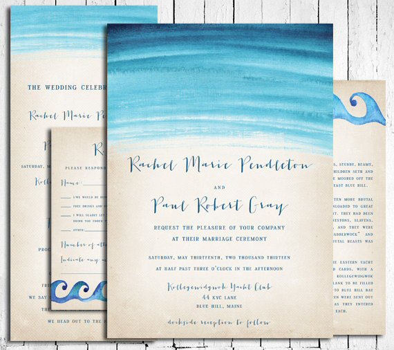 Beach Wedding Accessories: beach wedding invitations blue watercolor (by in or out media)
