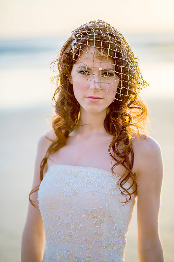 beach wedding veil with netting