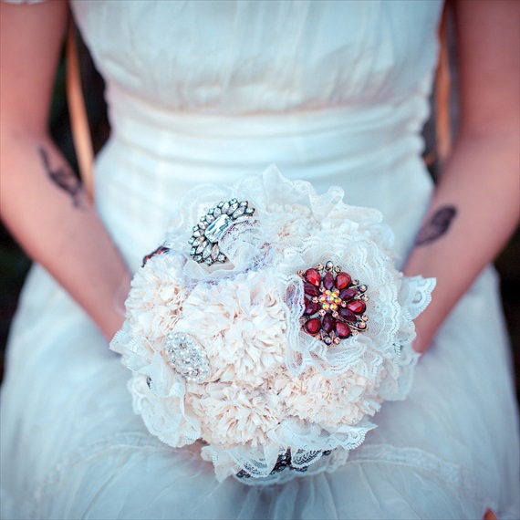 Fabric Flower Bouquet (by Autumn & Grace Bridal) - bejeweled brooch bouquet