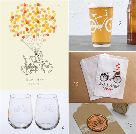 bicycle themed wedding ideas - wine glasses bicycle guest book