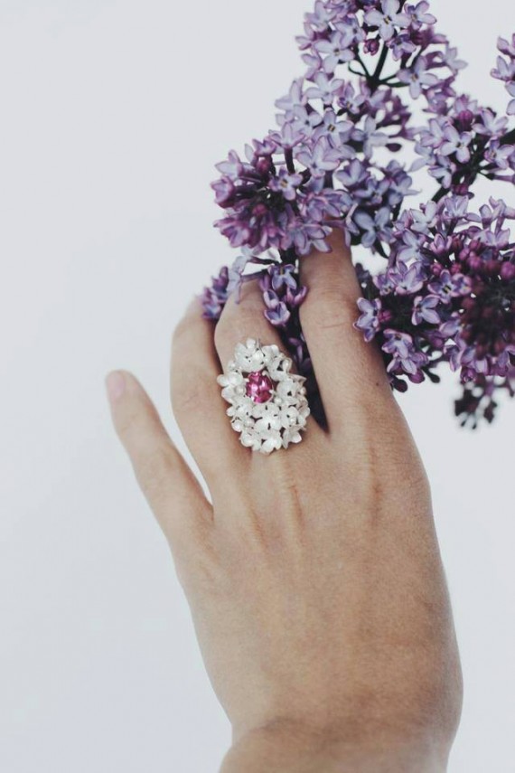 Stylish flower inspired rings, like this one, makes a great gift for the bride or bridesmaids. By The Manerovs Workshop. http://emmalinebride.com/bridesmaids/flower-inspired-rings/