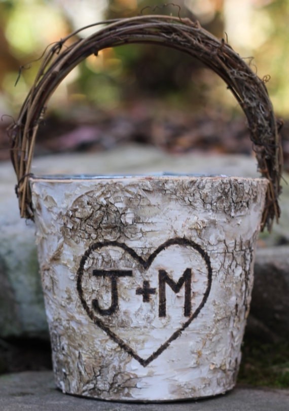 birch carved basket rustic flower girl baskets