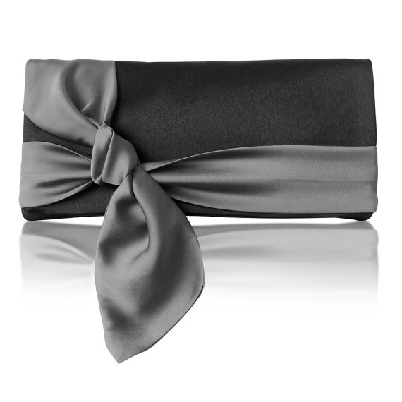 black and gray clutch with satin bow
