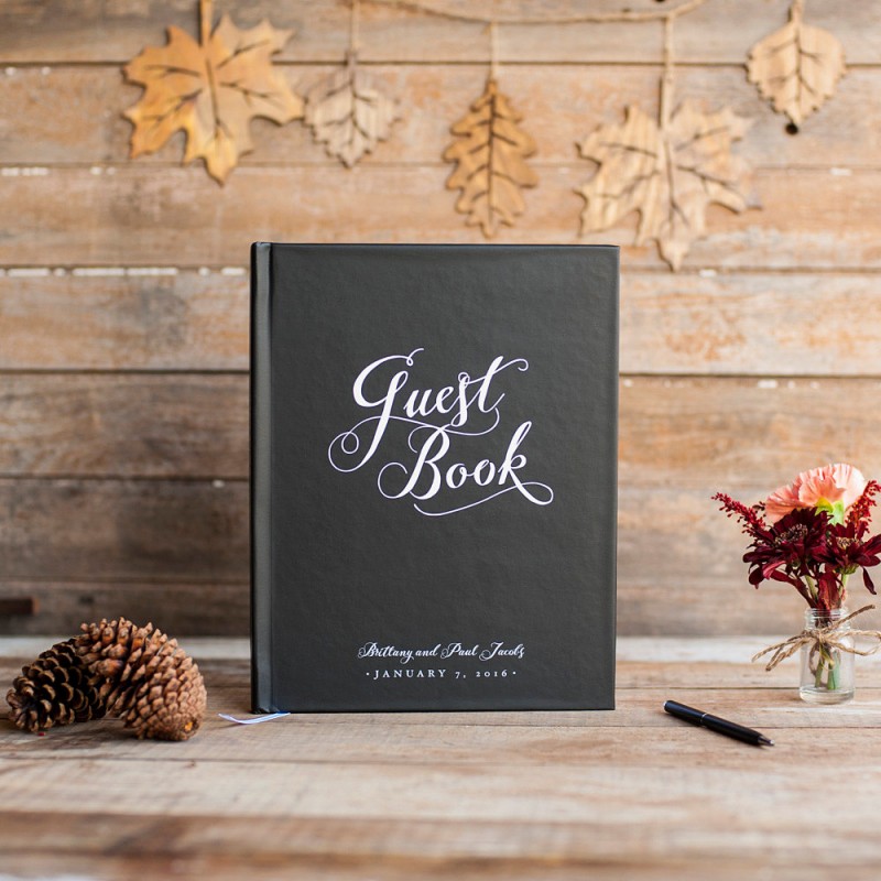 black and white wedding guest book by starboard press