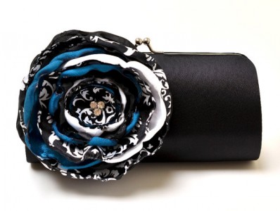 black clutch with teal and white flower - Teal Wedding Accessories from Fallen Sparrow