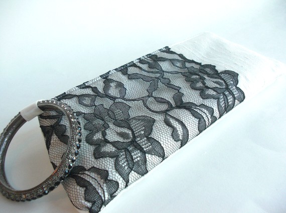 wedding wristlet - black modern lacy keep bag