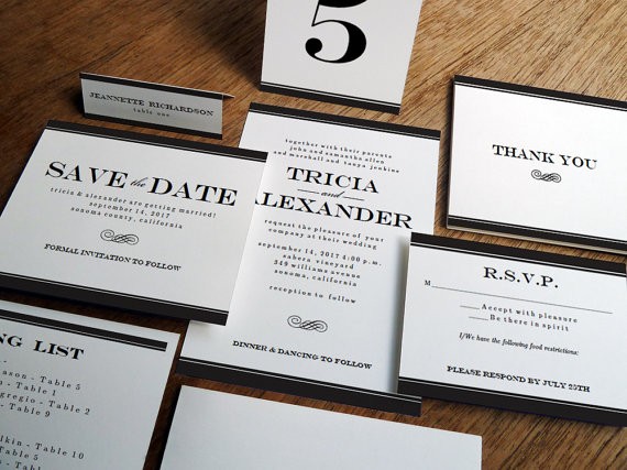 black stripe printable wedding invitations