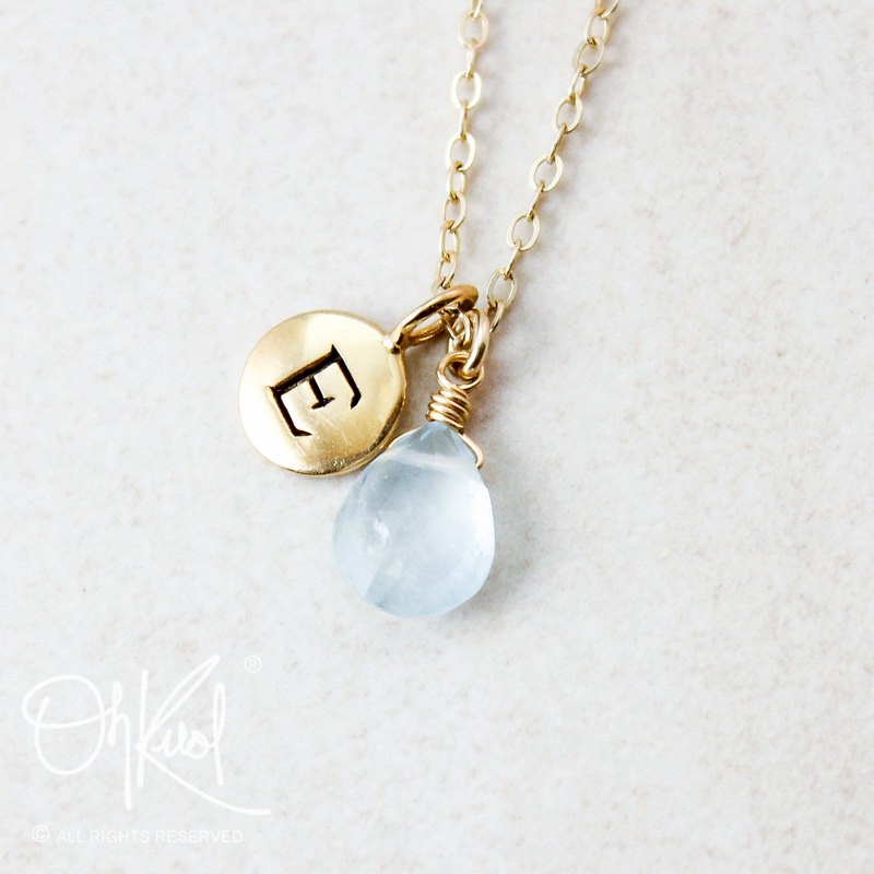 Aquamarine initial necklace, perfect for gifting to bridesmaids! | via Best Aquamarine Jewelry http://emmalinebriide.com/bride/best-aquamarine-jewelry/