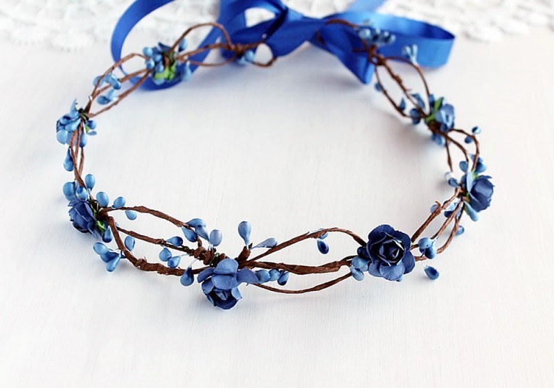 Blue Flowers | Flower Girl Hair Crowns | https://emmalinebride.com/flower-girl/hair-crowns/
